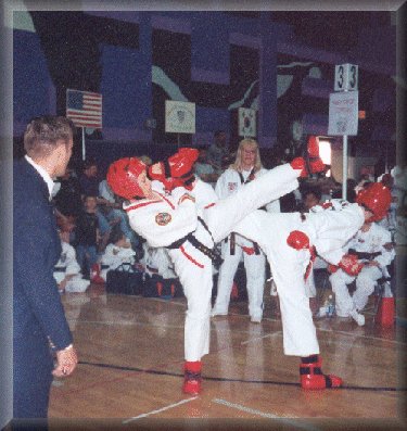 Sarah Friskey (right) at one of the many tournaments during her successful journey to become World Champion!